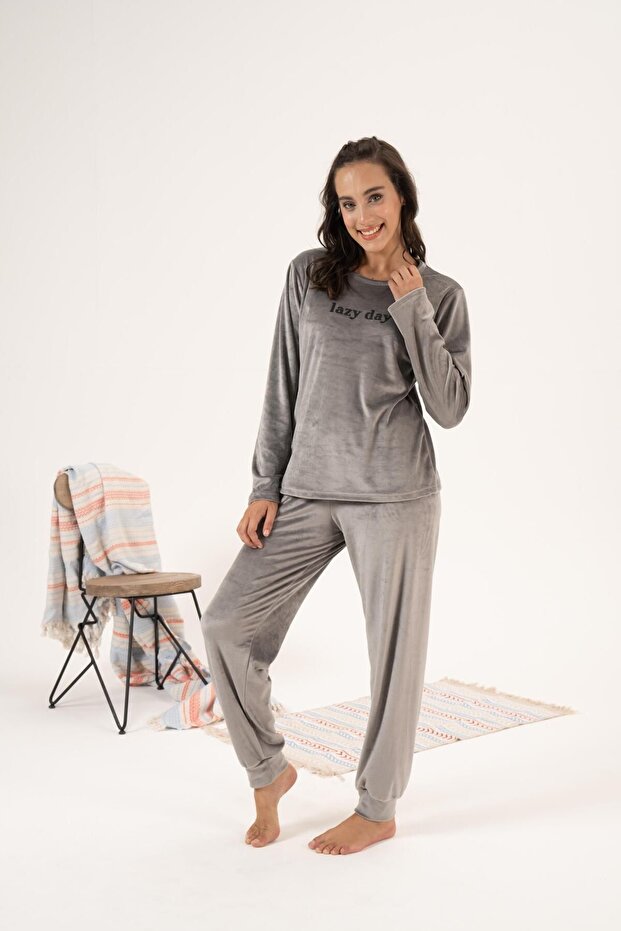Kadın Kışlık Lazy Day Kadife Pijama Takımı - 5