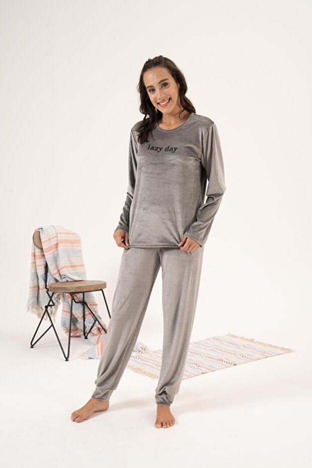 Kadın Kışlık Lazy Day Kadife Pijama Takımı - 1