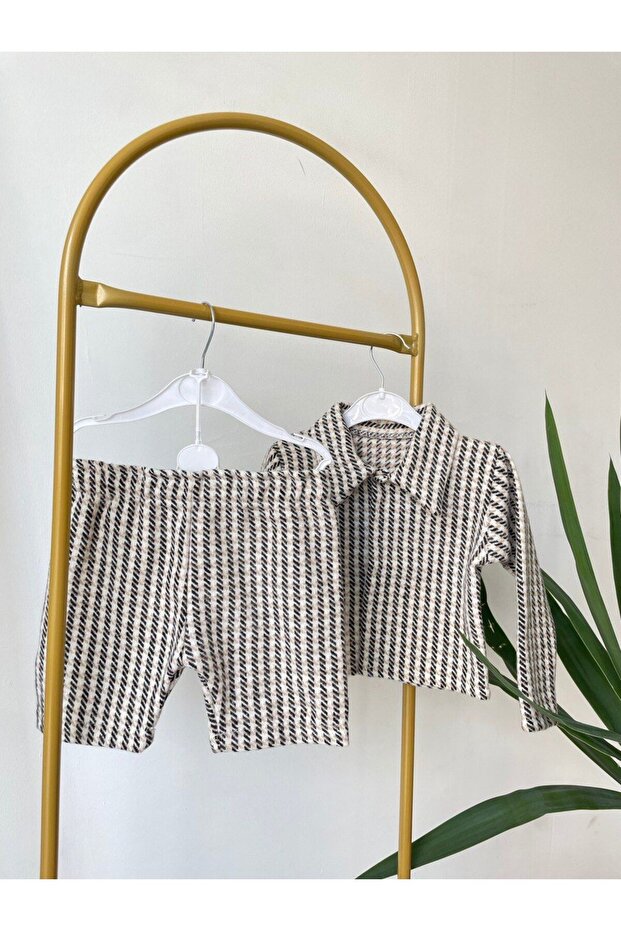 Girl's Gray Houndstooth Patterned Long Sleeve Top and Skirt Jacket Set