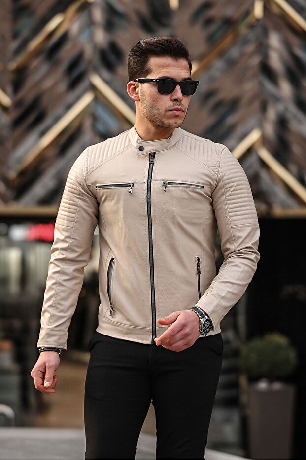 Men's Leather Jacket leather coat - 5