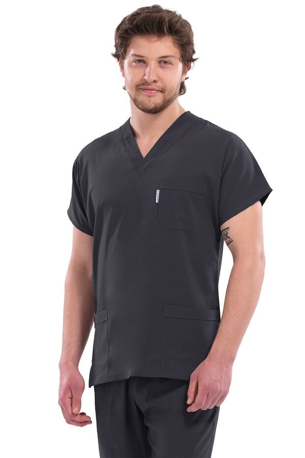 Men's Anthracite Lycra Thin Fabric Scrubs Doctor Nurse Jersey Bat Sleeve Surgical Suit