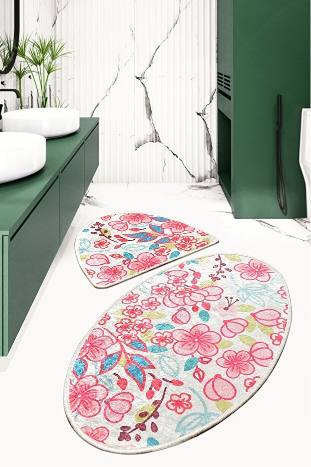 Dolce Oval Set of 2 Bathroom Rug Washable, Non-Slip Base Djt