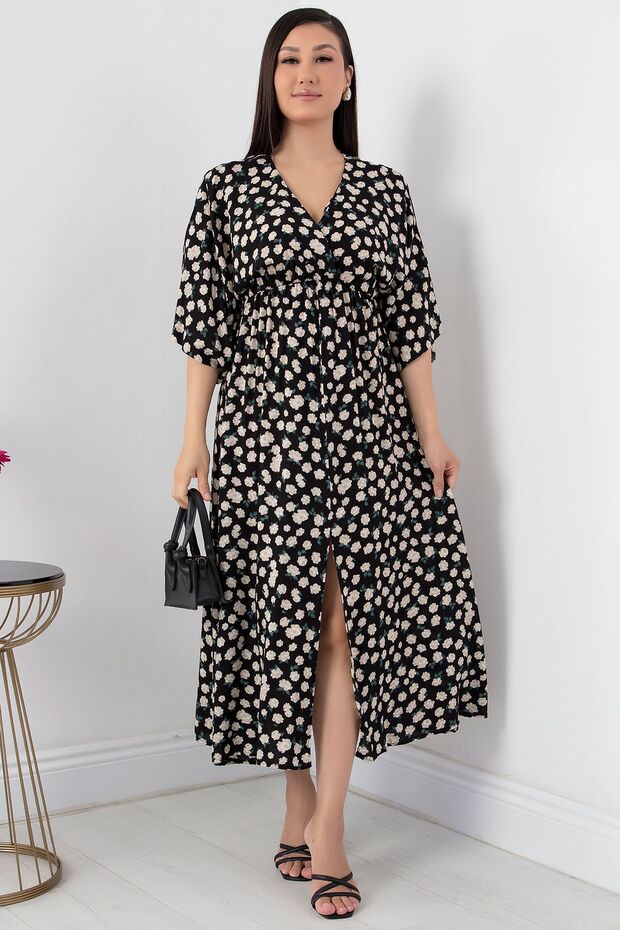 Kruvaze Yaka Viskon Elbise VRN7625 - 3