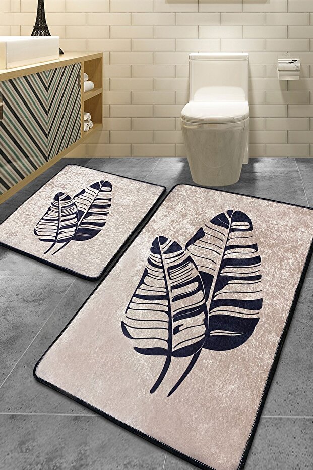 Lipha Beige Set of 2 Bathroom Rugs