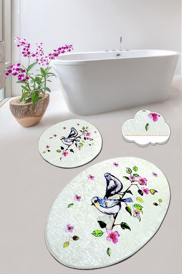 Bırd Nest 2'li Set Banyo Halısı Paspas Yıkanabilir Kaymaz Taban Klozet Takımı Djtbanyo - 1