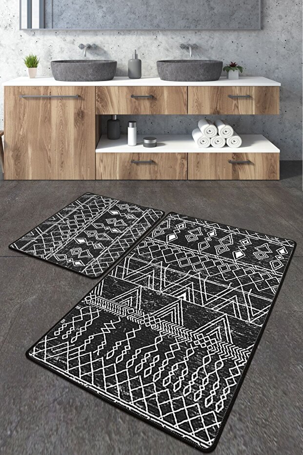 Straordinario Black Bathroom Rug Set of 2, Bathroom Rug, Bath Mat Washable