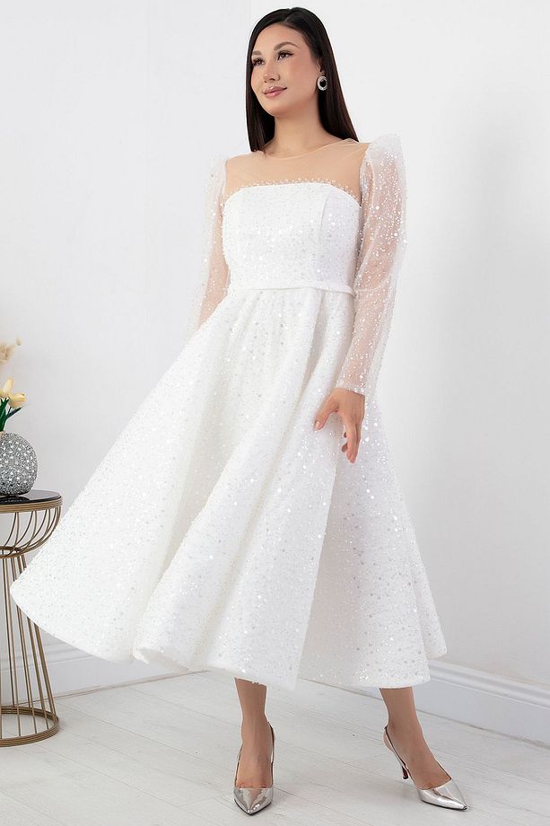 Göğüs Tül Detay Pulpayet Tül Elbise ECR5809 - 5