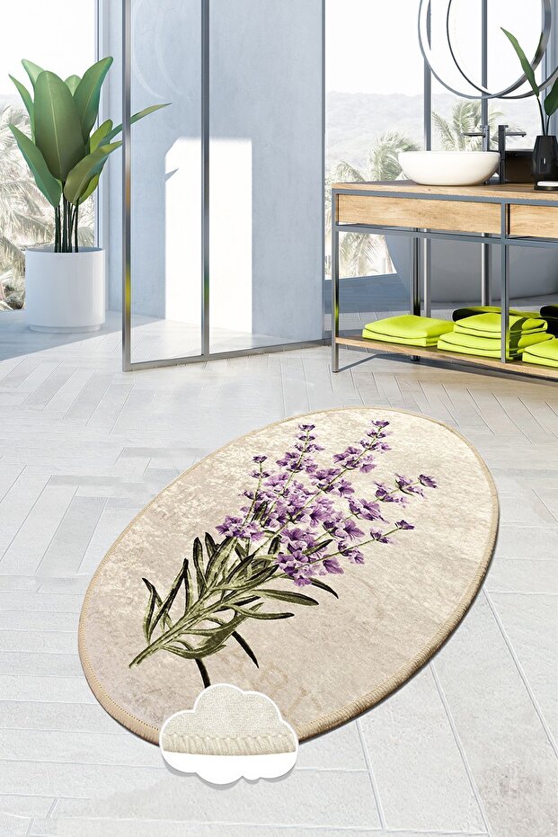 Lavender Oval 70X120 cm Bathroom Carpet Mat Non-Slip Base Washable