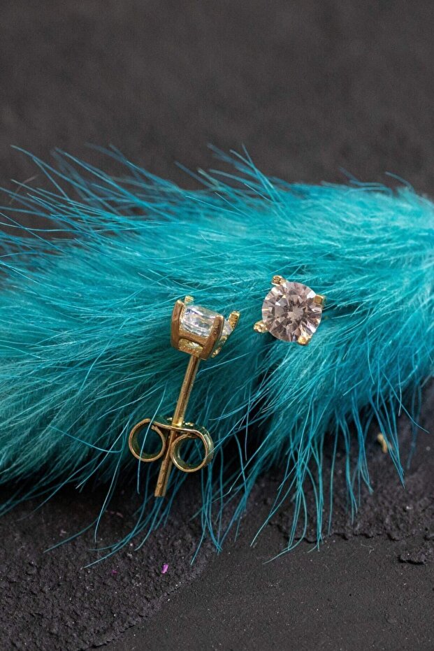 Kadın Tek Taş Küpe 14 Ayar Altın - 4