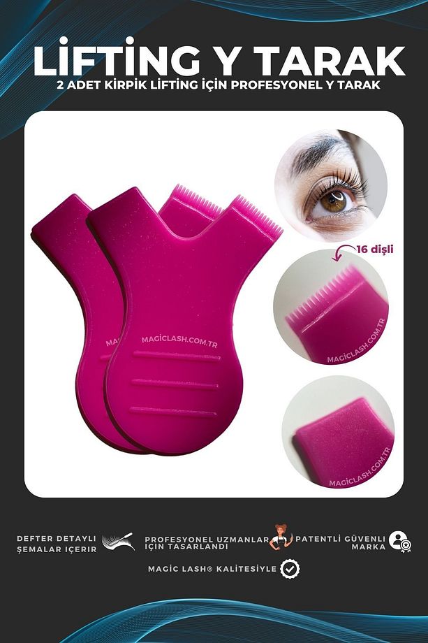Kirpik Lifting & Kirpik Laminasyon Tarama Ve Uygulama Aplikatörü Y Tarak 2 Adet Pembe - 1