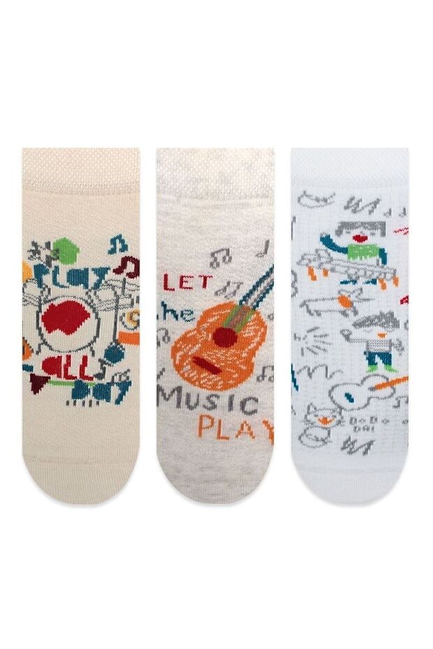 Guitar And Cartoon Pattern Men's Socks Set of 3