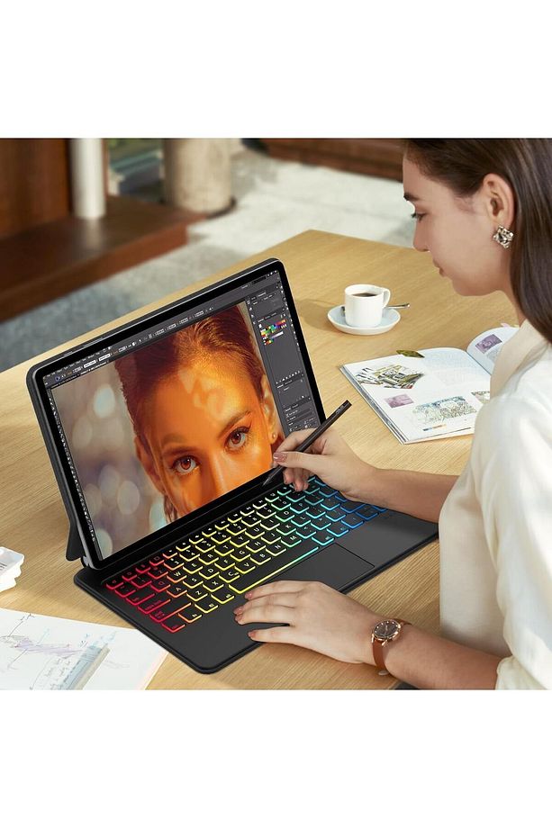 Galaxy Tab S9+ plus (SM-X810/X816B/X818U) Uyumlu Magic Keyboard Touchpad RGB Işıklı Klavyeli Kılıf - 4