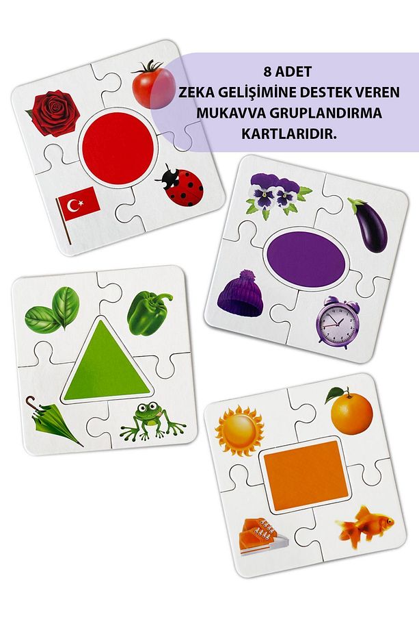 Şekil Ve Renkleri Gruplandırma Kartları | Ham Bez Kesede | 8 Grup | 40 Parça | Mukavva - 4