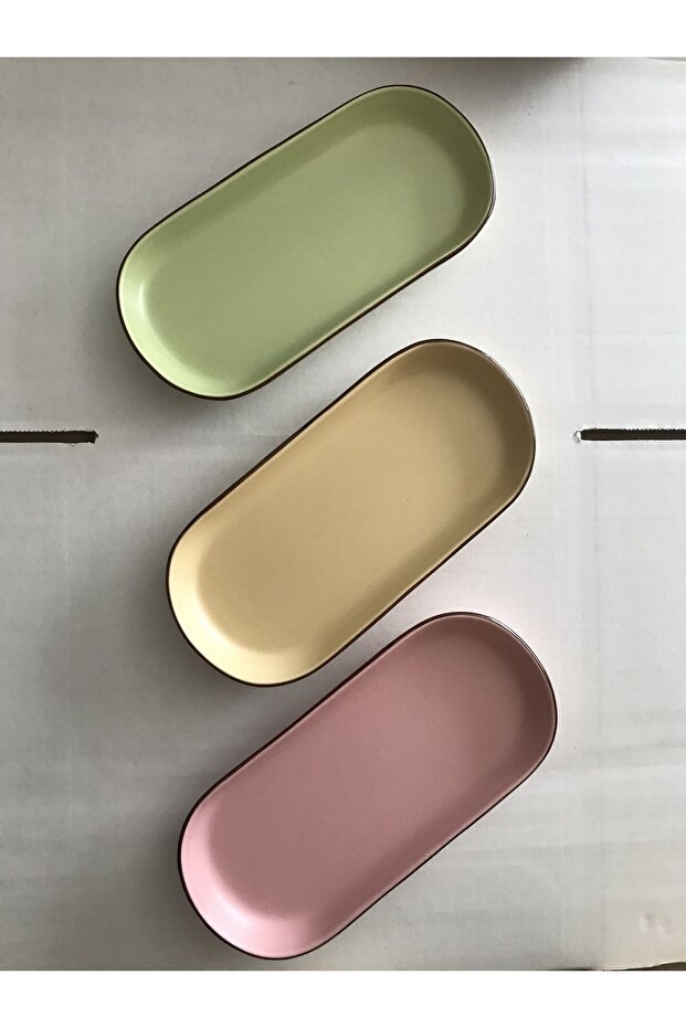 Mat Pembe Krem Nil Yeşil Noyan Kayık Tabak Kenar File 3 Renk 3 Adet - 1