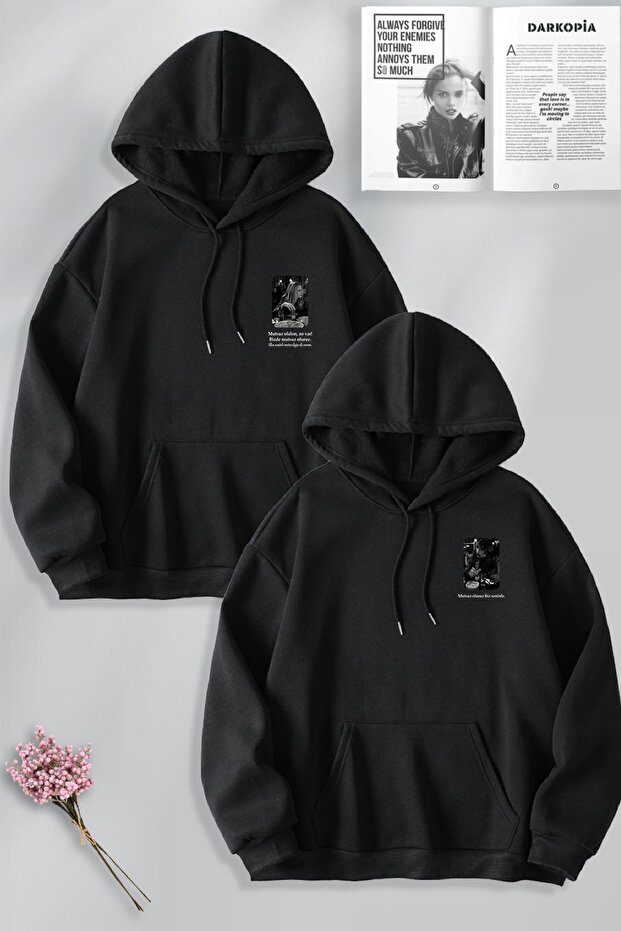 Dear Couple Combination Behzat Ç We Will Be Unhappy Without You Chest Printed Hooded Sweatshirt 2-Piece Set