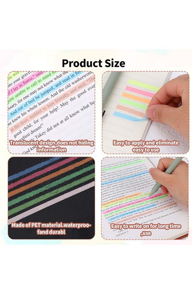 5'li Neon Renkler 25 Metre Yapışkanlı Şeffaf Postit Seti - 3