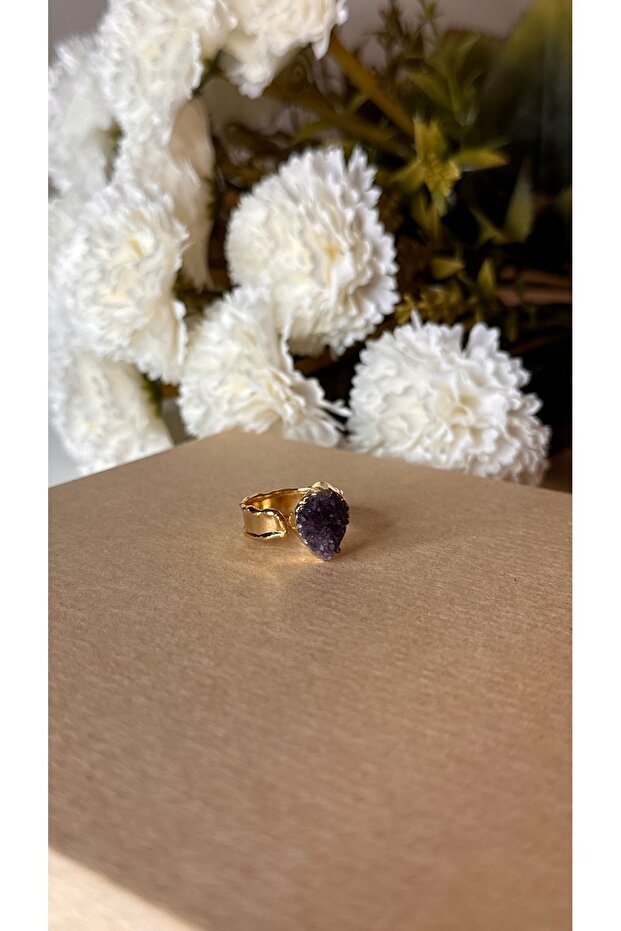 خاتم حجر الجمشت الطبيعي - قابل للتعديل - 7