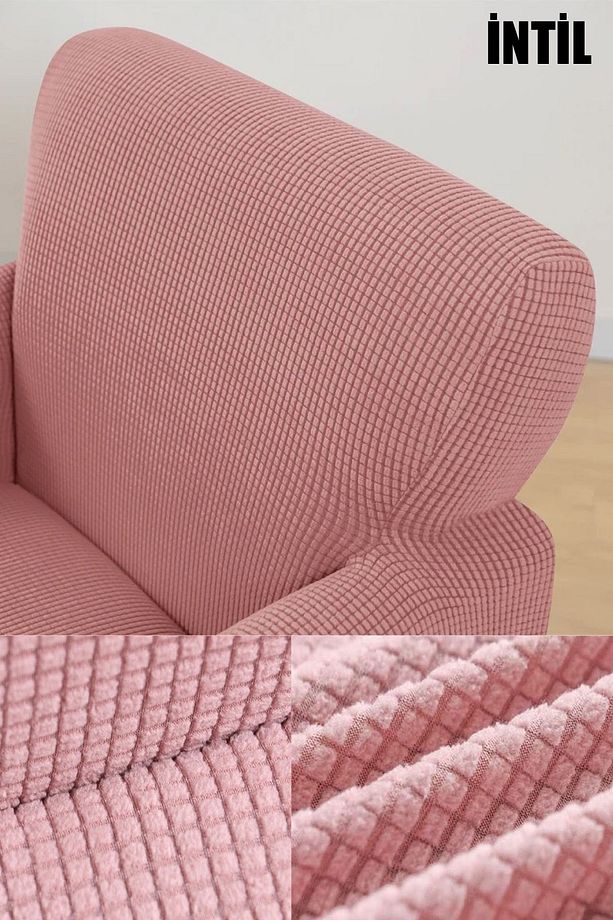 Likrali Streç Lastikli Esnek Kare Desen Berjer Tek Kişilik Kotuk Örtüsü Koltuk Kılıfı Sofa Cover - 4