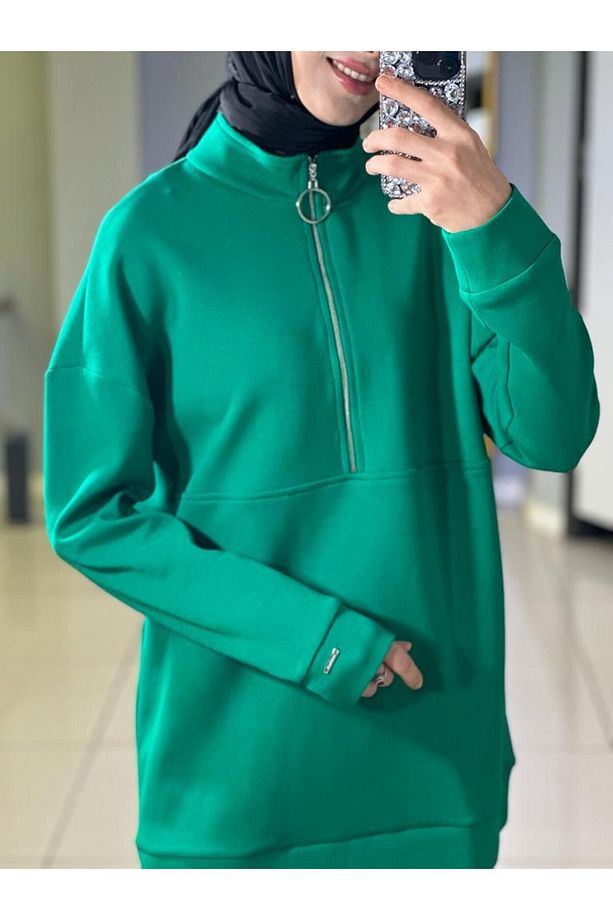 Sırtı Yazılı Dik Yaka Sweatshırt - 5