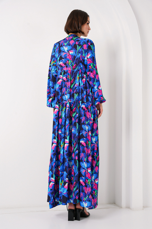 2423 Model Authentic Patterned Turquoise Dress - 6
