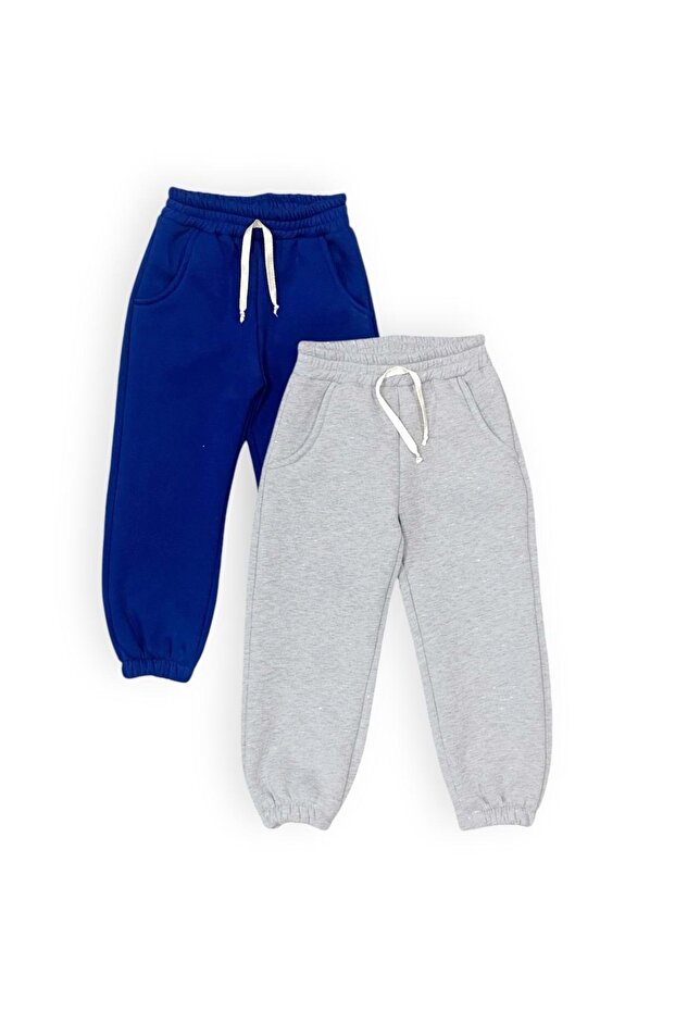 Cotton Set of 2 Sweatpants - Plain, 3 Thread Mnk0629 Dark Blue - Gray