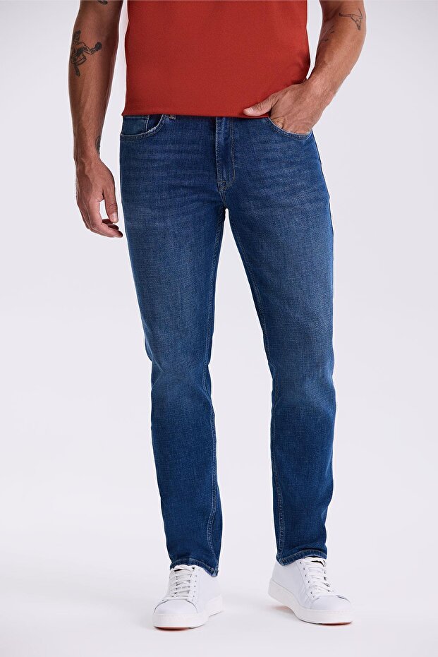 Blue Slim Fit Washed Tumbled Cotton Slim Fit Jean Jeans