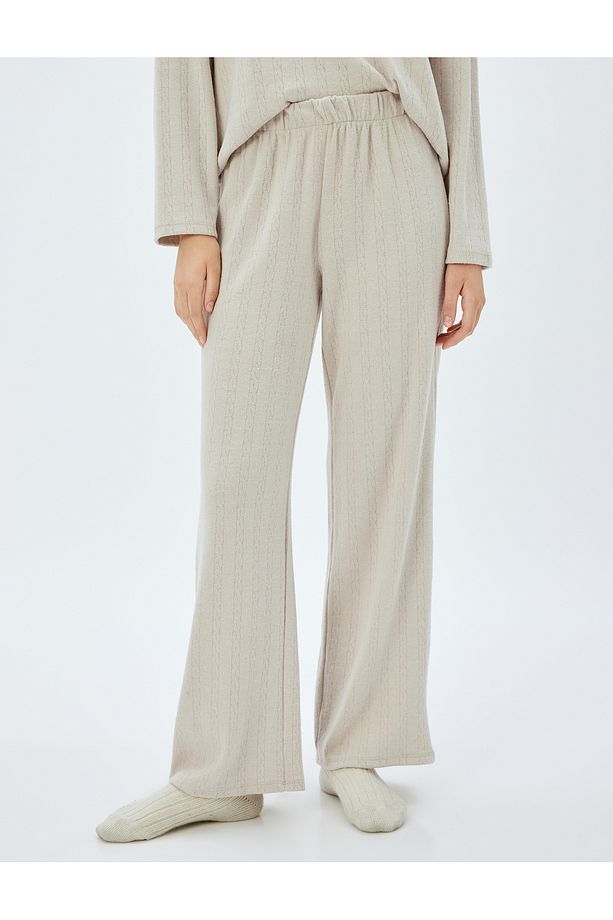 Örme Bol Paça Pijama Altı Saç Örgü Dokulu Rahat Kalıp - 3