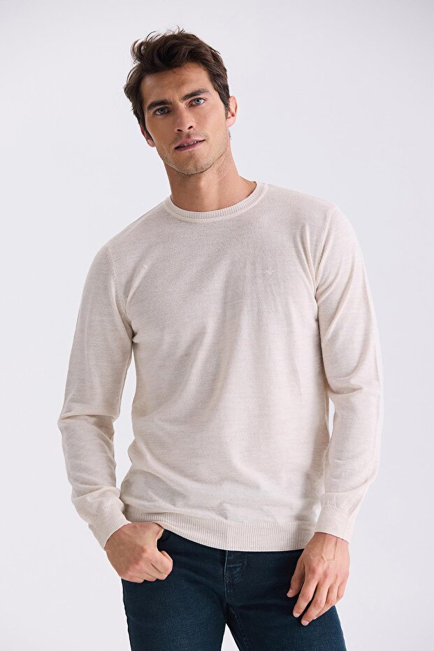 Beige Regular Fit Crew Neck Knitwear Sweater