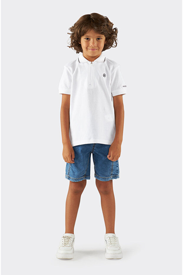 Boy's Knitwear Collared White Pique T-Shirt