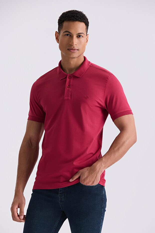 Dusty Rose Slim Fit Polo Neck T-Shirt