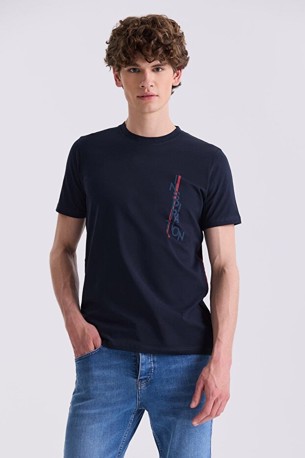 Navy Blue Slim Fit Crew Neck T-Shirt