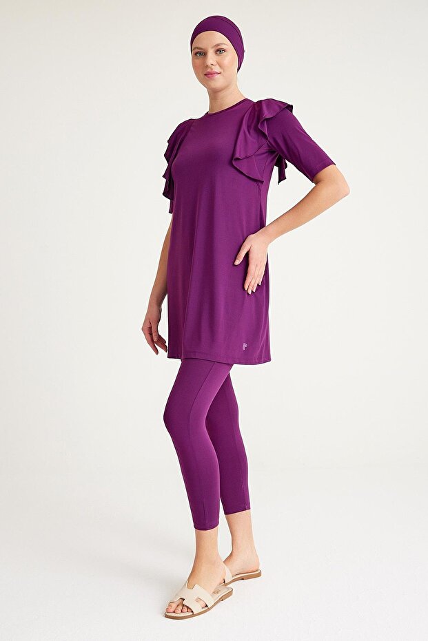 2157_volan Half Covered Lycra 3-Piece Hijab Swimsuit