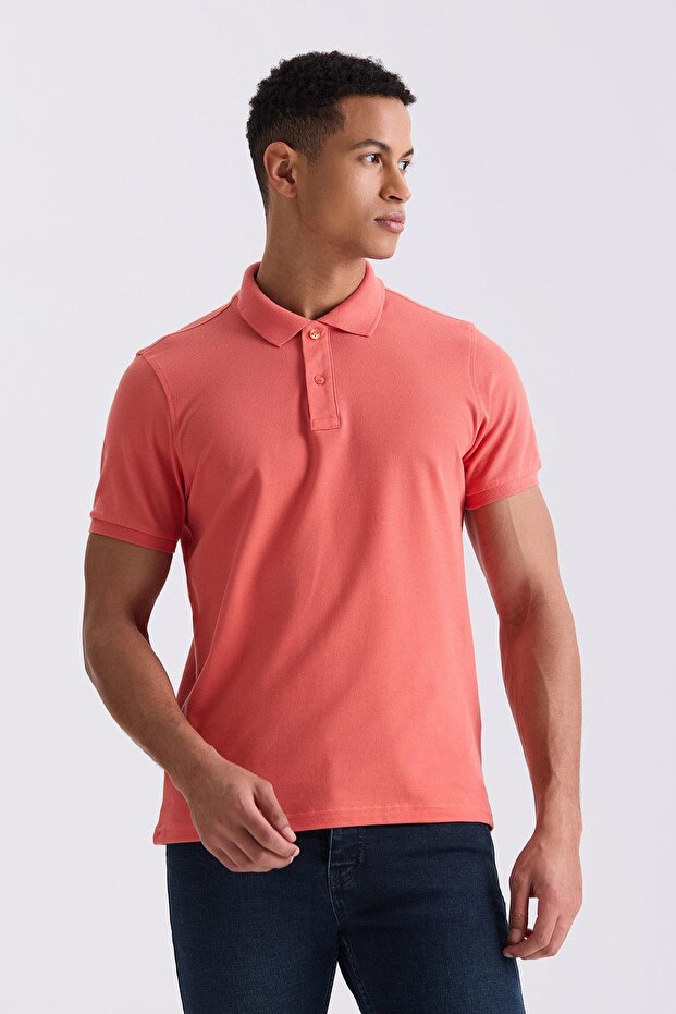 Salmon Slim Fit Polo Neck T-Shirt