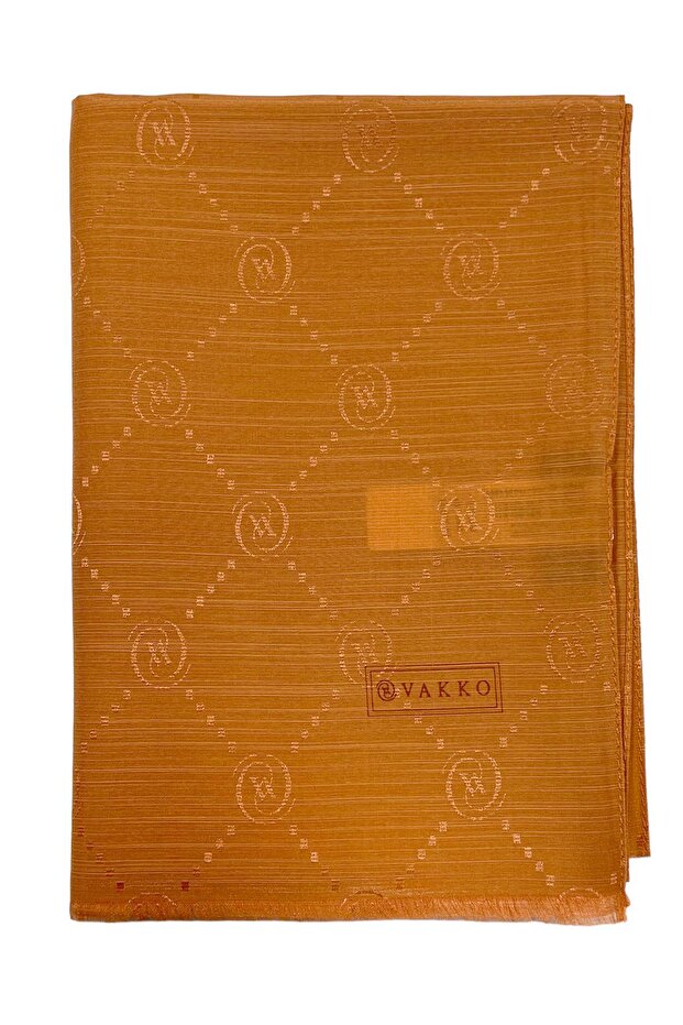 Pamuk İpek Şal - Monogram - Kiremit - 1