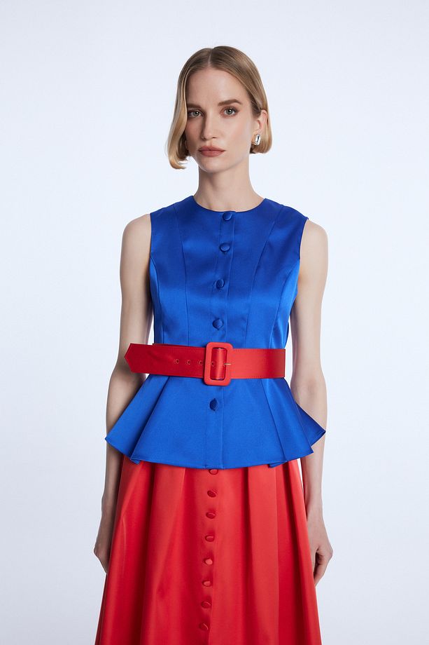 Mert Aslan Peplum Kemerli Tafta Bluz - 1