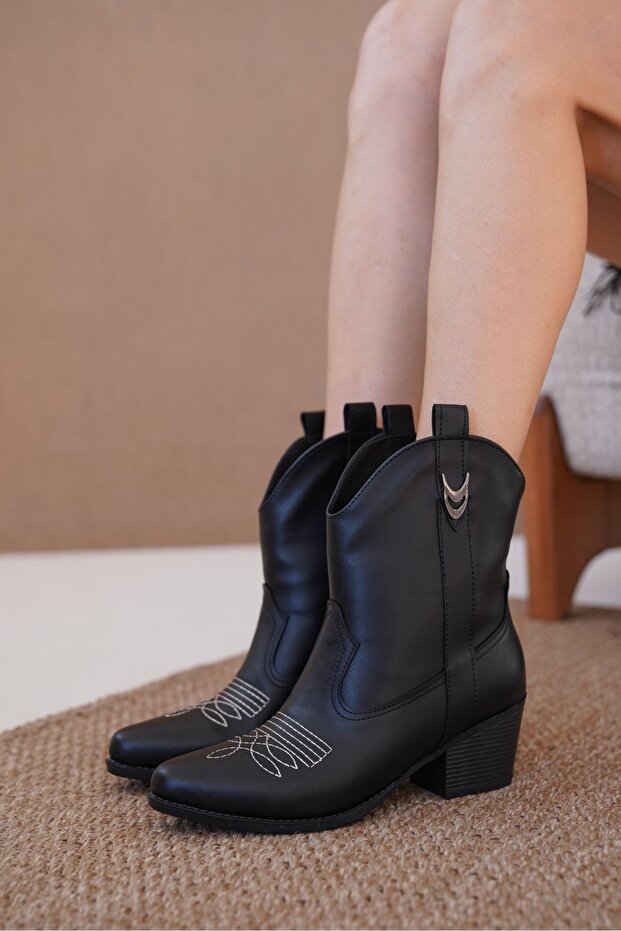 Kadın Grant Kısa Kovboy Bot - siyah-deri - 2