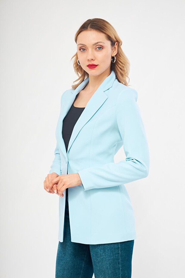 Tek Düğme Klasik Ceket Bebe Mavisi - 5