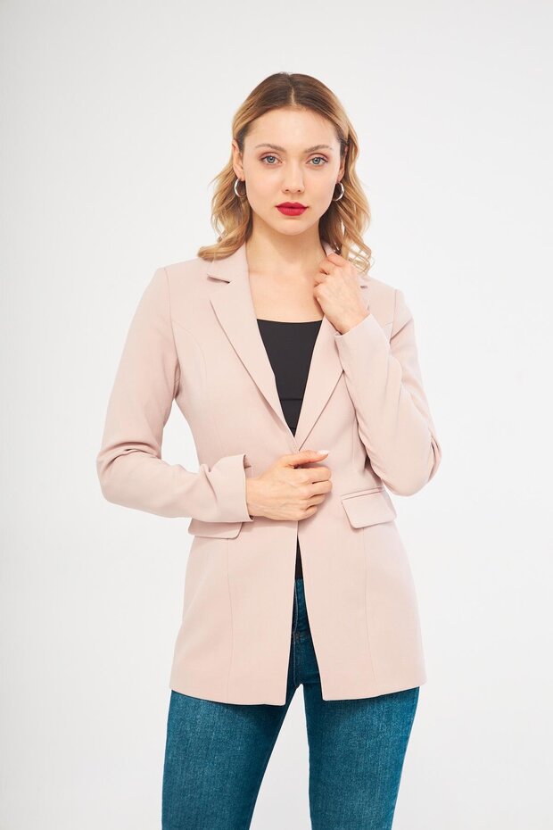Single Button Classic Jacket Beige - 2