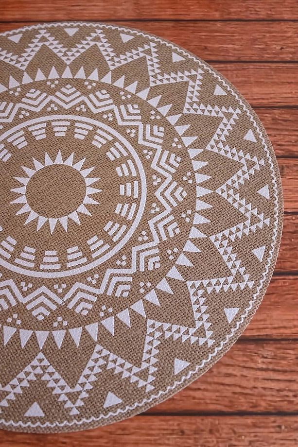 Ethnic - 6 Adet Jüt El Baskılı Yuvarlak Sofra Sunum Tabak Altlığı Supla Amerikan Servisi 38 Cm - 5