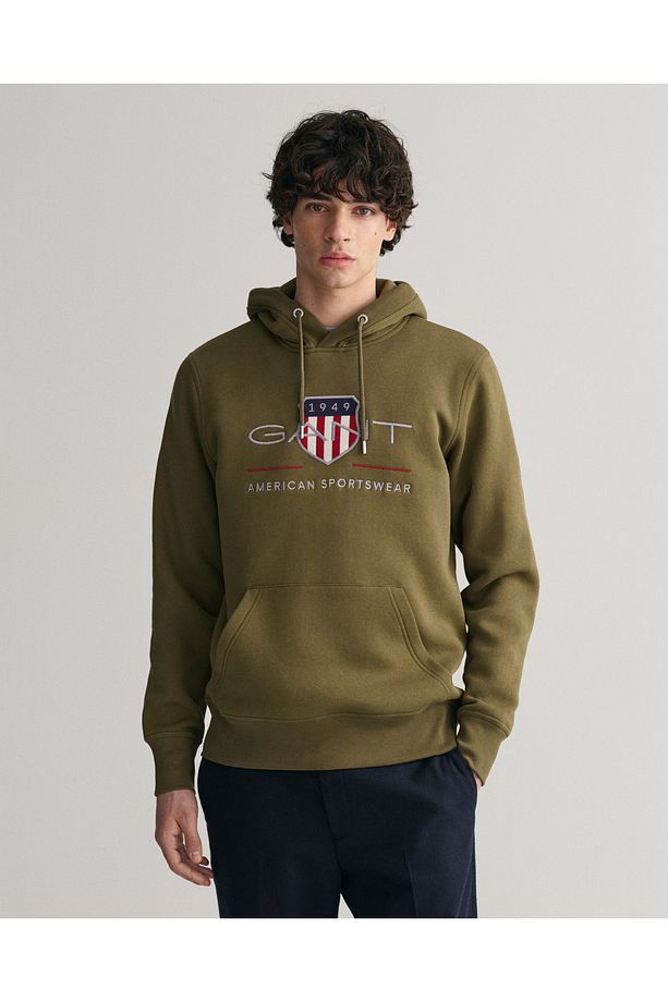 Erkek Yeşil Regular Fit Kapüşonlu Logolu Sweatshirt - 1