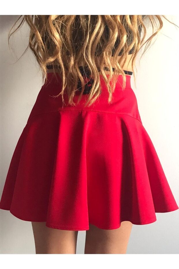 Kadın Kırmızı Mini Şort Etek - 4