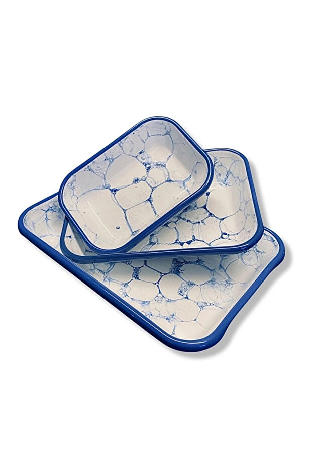 Bubble Patterned Enamel Appetizer / Salad Plate with Cobalt Cord (large Size) - 4