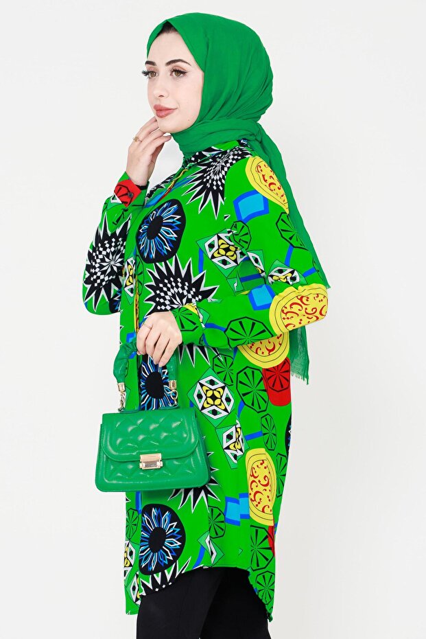 تونيك فيسكون منقوش عرقيًا - أخضر - 3