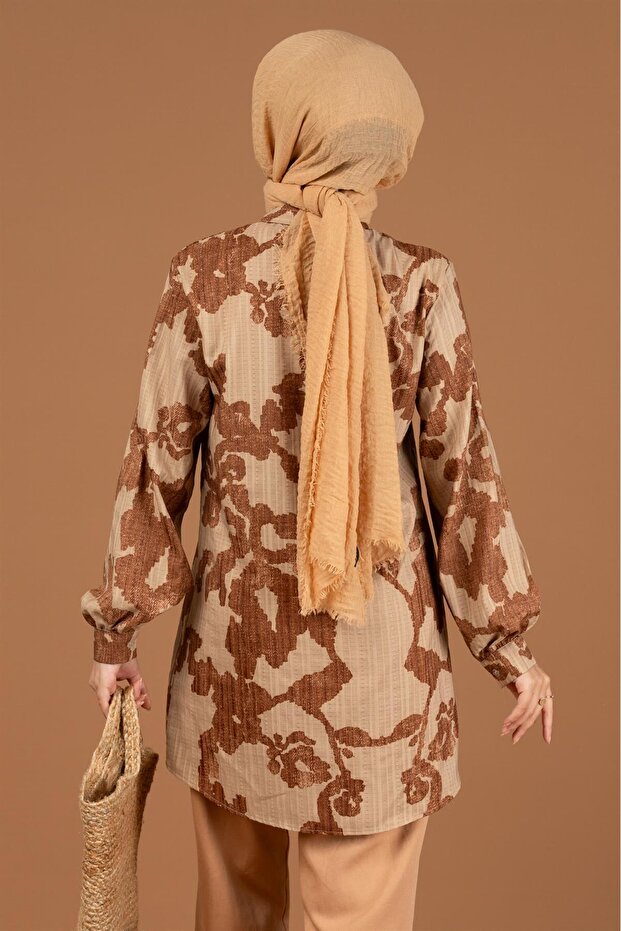 Brocade Patterned Tunic-Brown - 5
