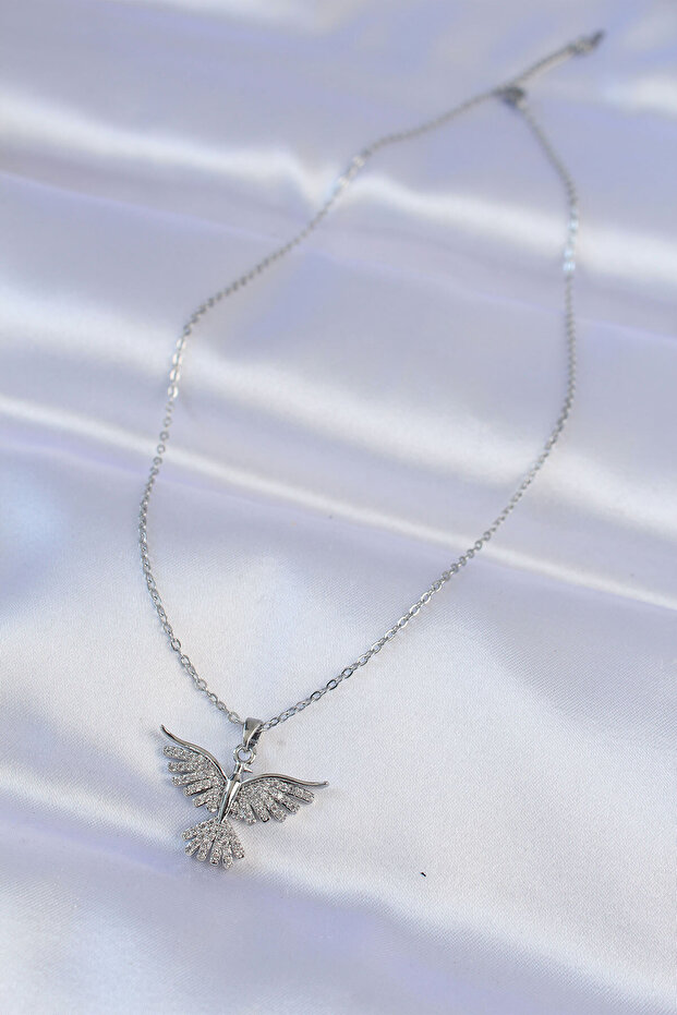 202401 316L Steel Special Series Chain Silver Color Zircon Stone Phoenix Design Necklace
