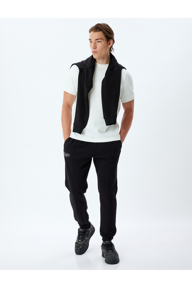 Sports Sweatpants Jogger with Slogan Print and Pocket Detail, Made from Cotton Blend