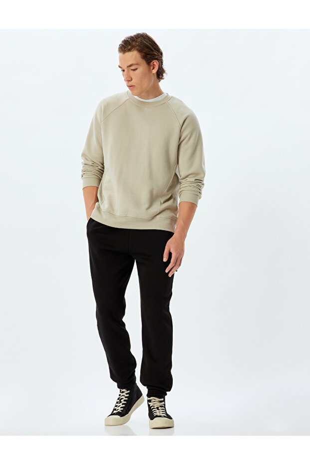 Zippered Pocket Cotton Blended Raised Waist Lace up Sweatpants