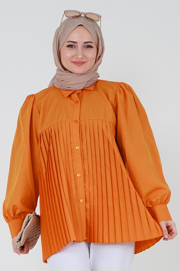 Önü Piliseli Gömlek-Turuncu - 1