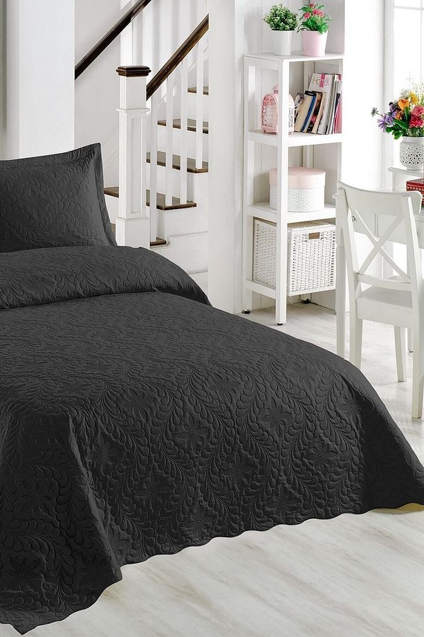 Örtüm Ivy Siyah Çift Kişilik Microfiber Kapitone Yatak Örtüsü - 2