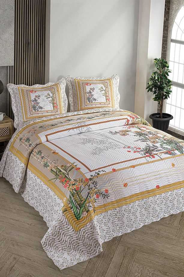 Örtüm Bamboo Çift Kişilik Kapitone Yatak Örtüsü Takımı - Sarı - 2
